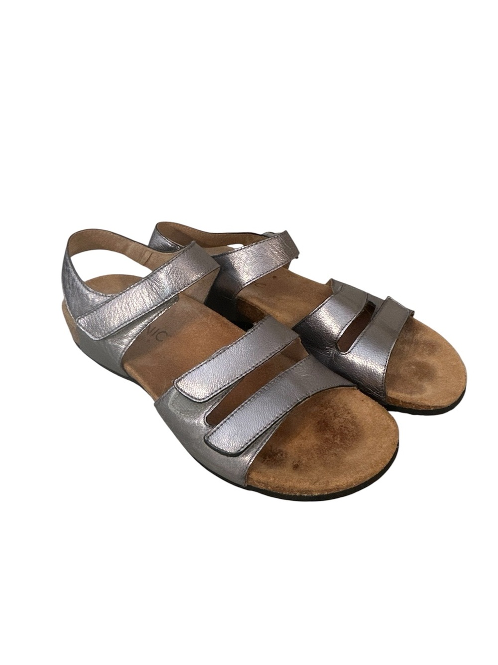 Vionic Metallic Pewter Valencia Silver Leather Orthaheel Flats Sandals Sz 9 - Picture 2 of 8
